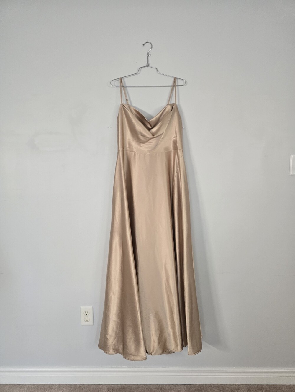 Azazie Champagne A-Line with Pockets Metallic Satin Dress